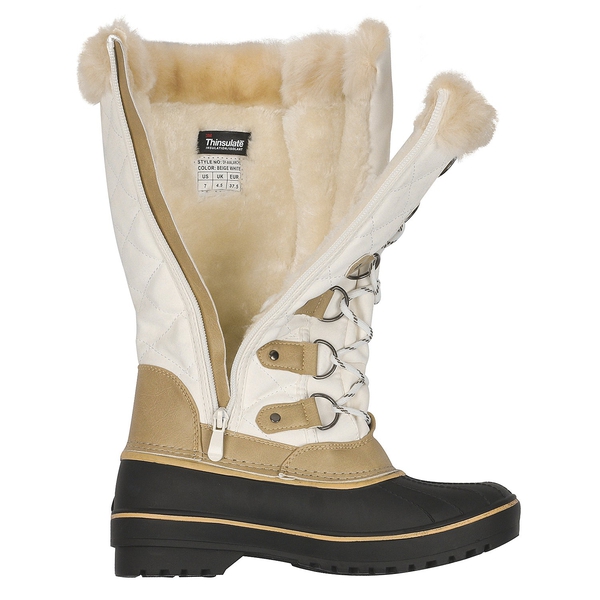 Faux Fur Lined Winter Boots - BEIGE WHITE - 4